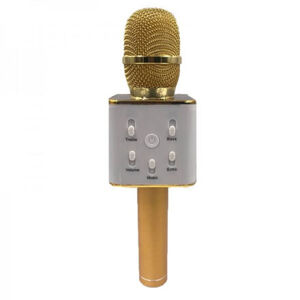 Mikrofon karaoke kov 25cm nabíjení přes USB zlatý v krabici