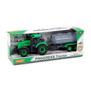 Traktor "Progres" s přívěsem cisternou, na setrvačník, zelený