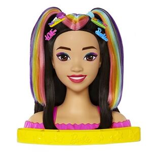 Mattel Barbie NEONOVĚ DUHOVÁ ČESACÍ HLAVA - ČERNOVLÁSKA
