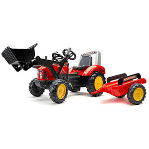 FALK Šlapací traktor Supercharger s nakladačem a vozíkem - červený