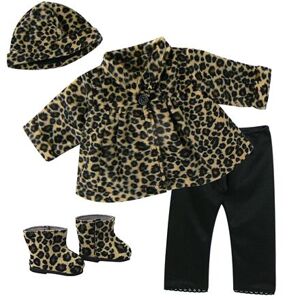 Teamson Sophia's - Kabát, klobouk a boty s leopardím vzorem a černé legíny