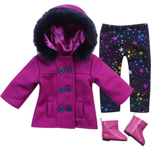 Teamson Sophia's - Fialový kabát, legíny s hvězdičkami a růžové kotníkové boty