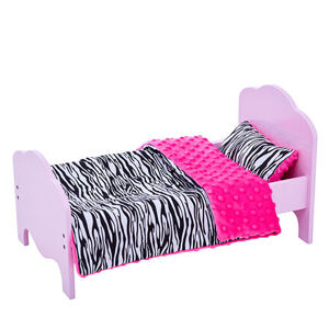 Teamson Olivia's Little World - Růžová postel, s růžovým oboustranným povlečením, zebří vzor