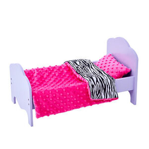 Teamson Olivia's Little World - Fialová postel s růžovým oboustranným povlečením, zebří vzor