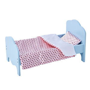 Teamson Olivia's Little World - Modrá postel s růžovým oboustranným povlečením s puntíky