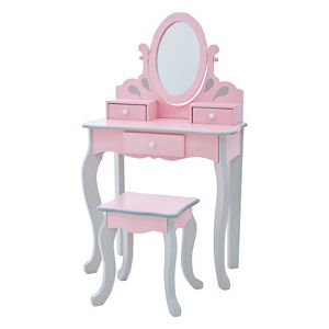 Teamson Fantasy Fields - růžovo šedý toaletní stolek se třemi šuplíky