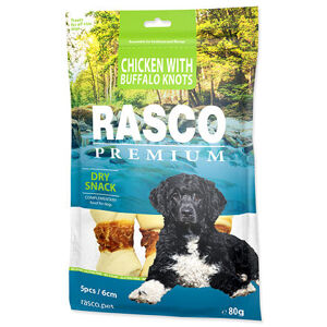 Pochoutka RASCO Premium bůvolí uzle obalené kuřecím masem 6 cm 80 g