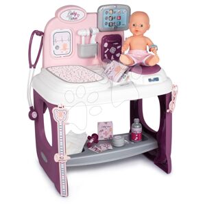 Zdravotnický a přebalovací pult Violette Baby Care Center Smoby s elektronickým displejem a 30 cm panenka s 25 doplňky 68 cm výška