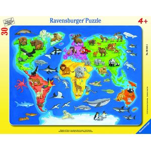 Ravensburger puzzle Mapa světa se zvířaty 30-48 dílků