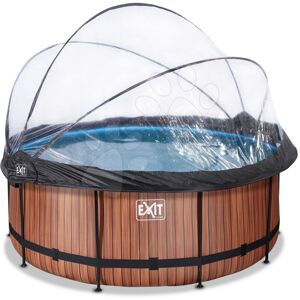 Bazén s krytem a pískovou filtrací Wood pool Exit Toys kruhový ocelová konstrukce 360*122 cm hnědý od 6 let