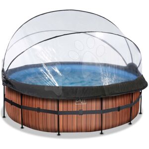 Bazén s krytem a pískovou filtrací Wood pool Exit Toys kruhový ocelová konstrukce 427*122 cm hnědý od 6 let