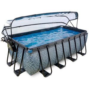 Bazén s krytem pískovou filtrací a tepelným čerpadlem Stone pool Exit Toys ocelová konstrukce 400*200*122 cm šedý od 6 let