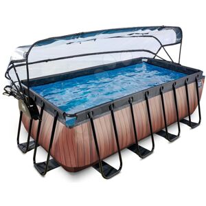 Bazén s krytem pískovou filtrací a tepelným čerpadlem Wood pool Exit Toys ocelová konstrukce 400*200*122 cm hnědý od 6 let