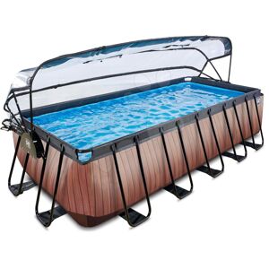 Bazén s krytem pískovou filtrací a tepelným čerpadlem Wood pool Exit Toys ocelová konstrukce 540*250*122 cm hnědý od 6 let