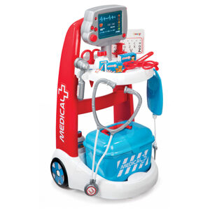 Smoby dětský lékařský vozík Medical se zvukem a doktorským kufříkem 340202 červený