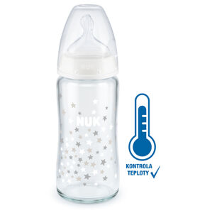 Nuk skleněná kojenecká láhev FC s kontrolou teploty bílá 240 ml