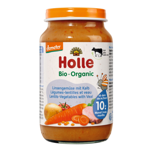 Holle BIO Červená čočka se zeleninou a telecím masem (220 g)