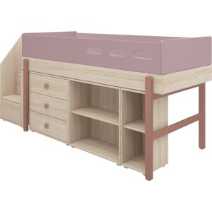 Flexa Zvýšená postel Flexa - Popsicle s schody a úložným prostorem (růžová)