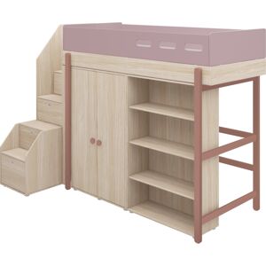 Flexa Vysoká postel Flexa - Popsicle s schody a úložným prostorem (růžová)