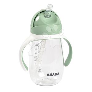 Láhev Bidon na učení pití Straw Cup Beaba Sage Green 300 ml s brčkem zelená od 8 měsíců
