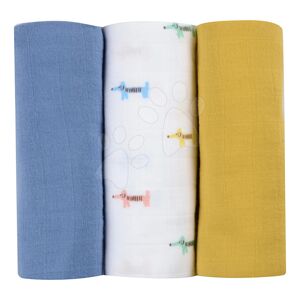 Textilní pleny z bavlněného mušelínu Cotton Muslin Cloths Beaba Teckel sada 3 kusů 70*70 cm od 0 měsíců modro-béžové