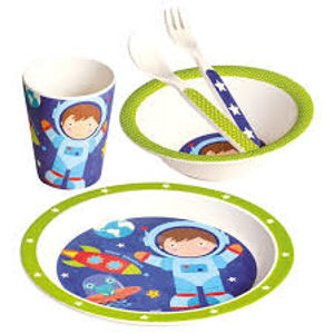 BINO Dětské nádobí z bambusu, set, 5 dílů, Astronaut