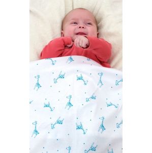 ByBoom Dětská deka 70x100 cm - BIO bavlna s motivy, Bílá - Žirafka Aqua