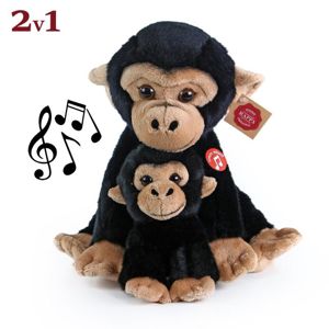Rappa Plyšová opice sedící s mládětem, se zvukem, 27 cm