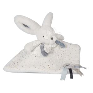 Plyšový zajačik na maznanie Bunny Happy Glossy Doudou et Compagnie modrý 25 cm v darčekovom balení od 0 mes DC3742