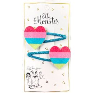 Ella & Monster Hair clip-big rainbow hearts 6pack