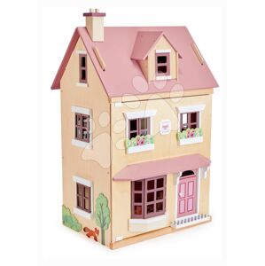 Dřevěný městský domeček pro panenku Foxtail Villa Tender Leaf Toys růžový 12 dílů s nábytkem výška 71 cm