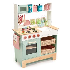 Dřevěná kuchyňka s bylinkami Kitchen Range Tender Leaf Toys s magnetickou rybou, mikrovlnka a sporák se zvuky