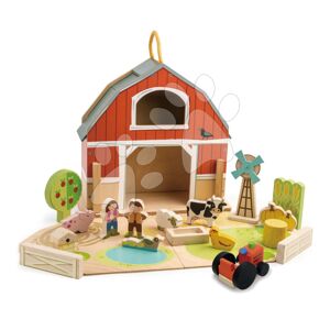 Dřevěná farma s traktorem Little Barn Tender Leaf Toys 17 doplňků s postavičkami a zvířátky