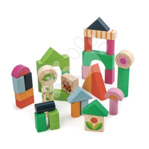 Dřevěné kostky na venkově Courtyard Blocks Tender Leaf Toys s malovanými obrázky 34 dílů v kapse od 18 měsíců