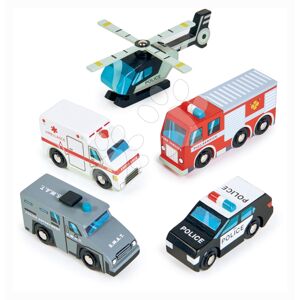 Dřevěná záchranářská vozidla Emergency Vehicles Tender Leaf Toys 5 druhů autíček
